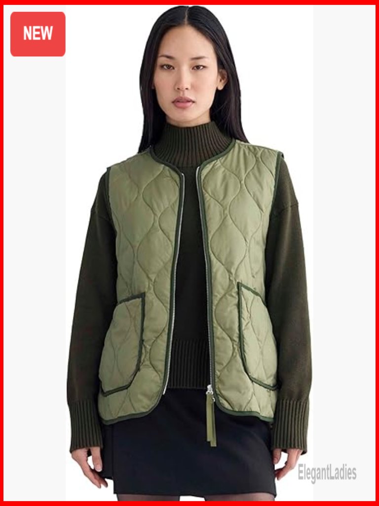 Oversized Quilted Puffer Vest, Water-Resistant Recycled Polyester, Zipper